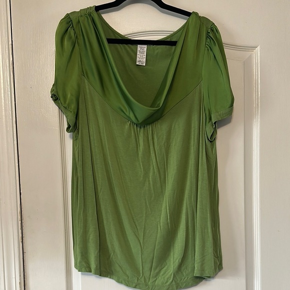 Fred David Tops - Fred David Green Blouse with Cowl Neck and Relaxed Fit